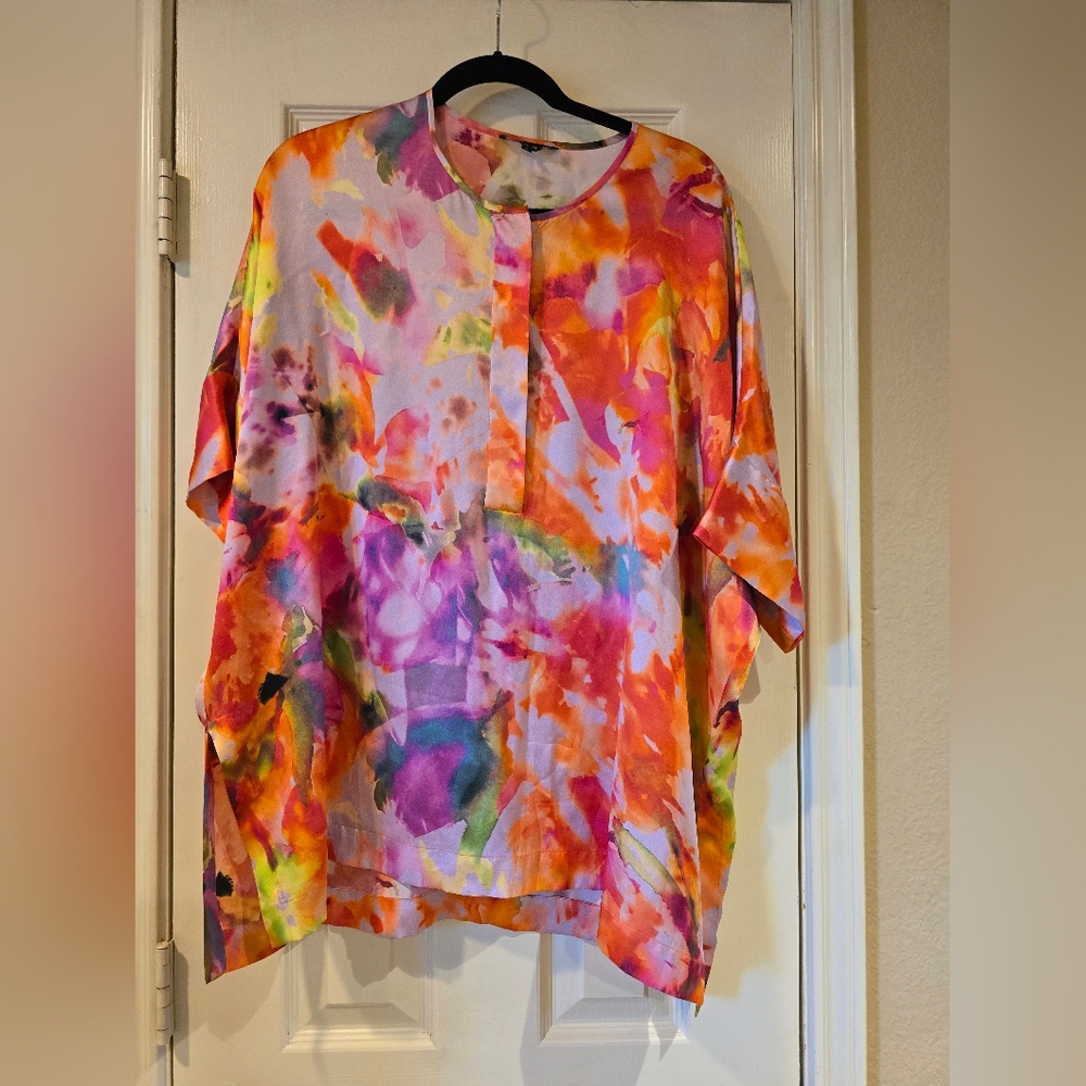 Lafayette 148 Blouse Top Oversized small Orange Purple Tunic Pullover